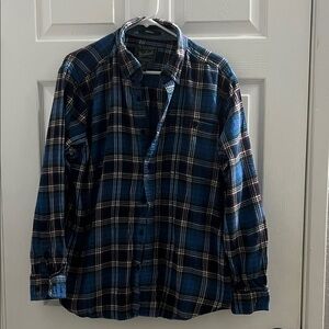 Woolrich Men's Navy and White Plaid Shirt